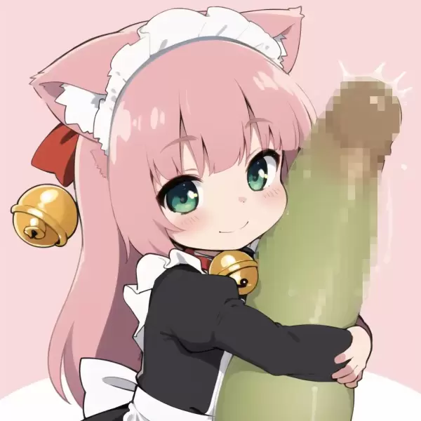 AIイラスト（巨大な緑色のペニスを抱える少女）