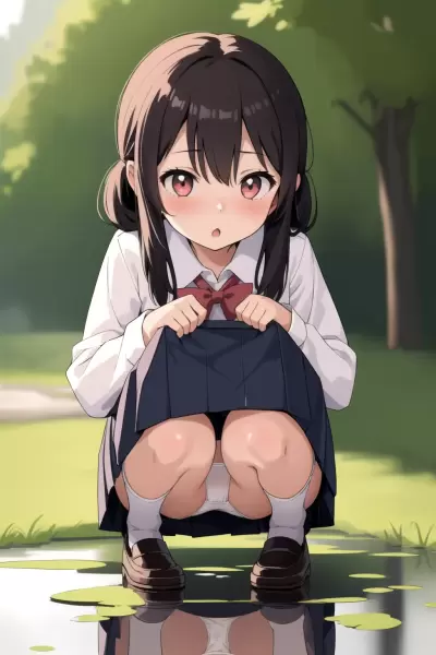 水たまりに写ったパンツ
