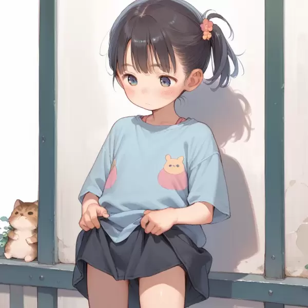 AIイラスト（スカートたくし上げ前）
