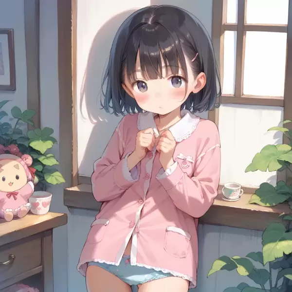 AIイラスト(パジャマのズボン履き忘れ)