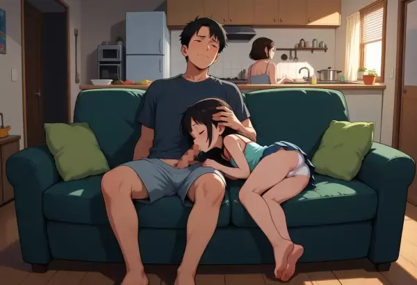 anima版ママに隠れてこっそりフェラチオ